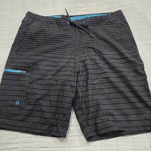 ZeroXposur Black Striped Board Shorts with Blue Accents